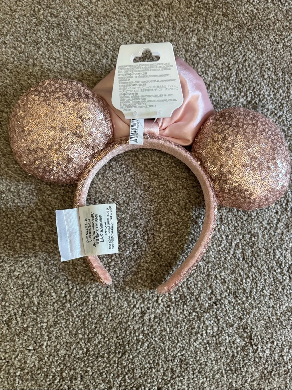 Disney Rose Pink Sequin Minnie Ear Headband with Satin Bow